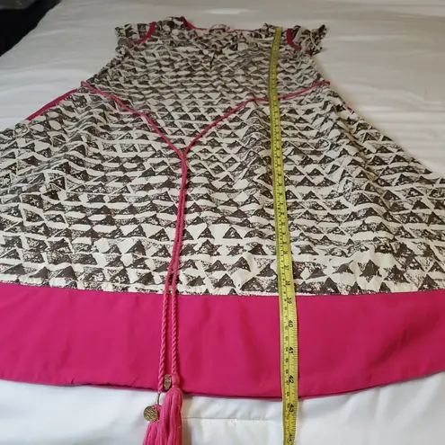 JUNIPER Elegant Pink and Cream Patterned Dress Size L