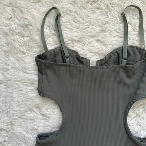 Edikted Dress Shae Cups Cut-Out Mini Ribbed Bodycon Olive Sz S NWT New