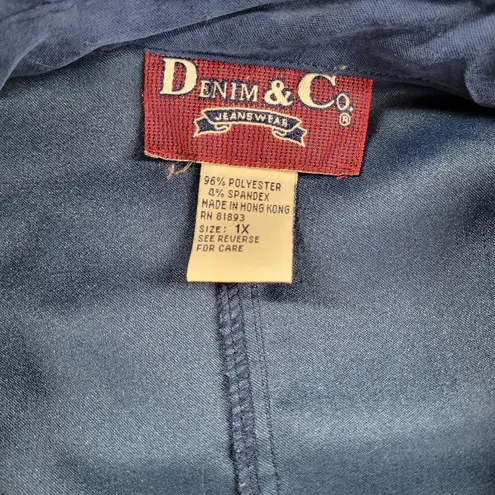 Denim & Co  Womens Jacket 1X Blue Faux Suede Button Up Collar Drawstring Pockets