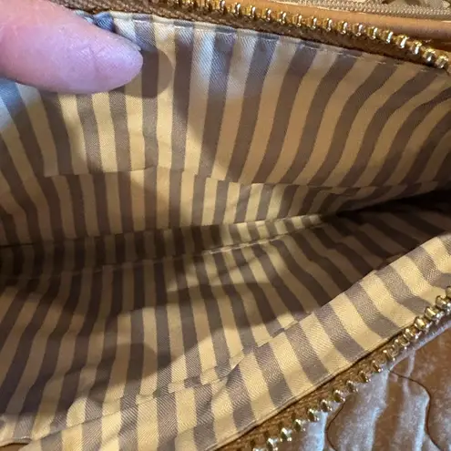 Miztique designer collection cross body tan purse gold accents