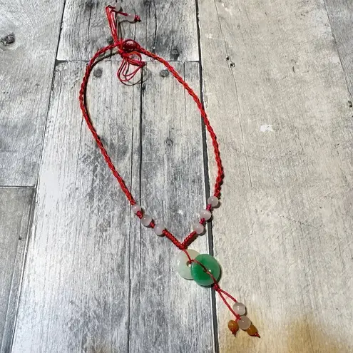 Jade Adjustable Silk Necklace Red