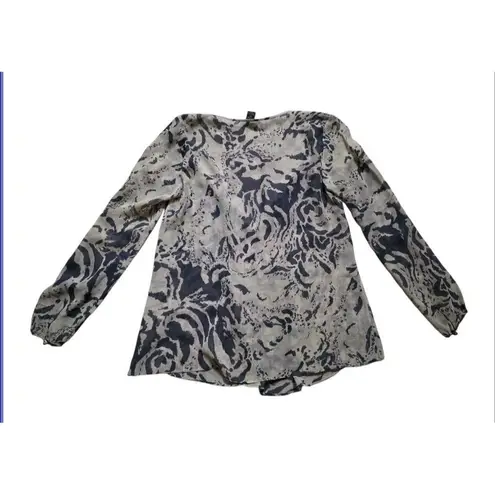 Ella Moss Floral Print Silk Shirt Women XS Flowy Sheer Loose Fit V Neck Blouse