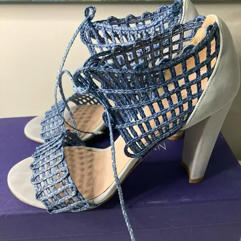 Womens STUART WEITZMAN Blue Leather Ankle Straps Sandals 7.5 M