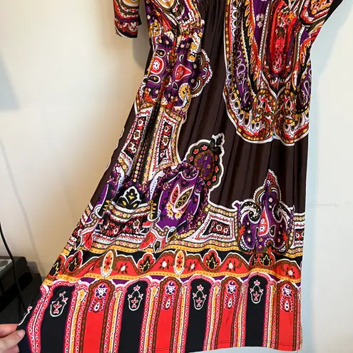 Cristina Love Orange & Purple Paisley Print Short Sleeve Dress