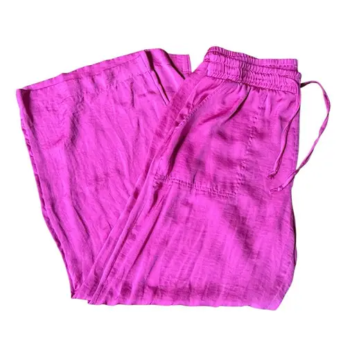 Single Thread Pink Silky Satin Lightweight Drawstring Wide Leg Flowy Casual Pant Size M