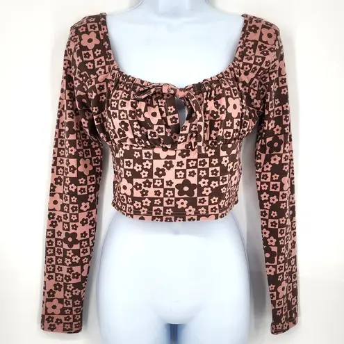 Daisy Street  Pink Brown Floral Keyhole Crop Top Size Small – NWT thumbnail 6