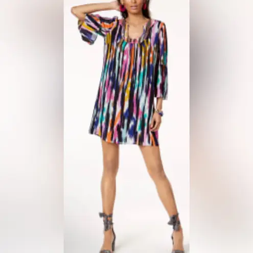 Colorful Patterned Mini Dress Black Size XL