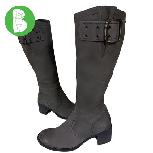 Paul Green GRAY LIGHTLY DISTRESSED "KENDRA" LEATHER BLOCK HEEL BOOTS 5.5US 3UK