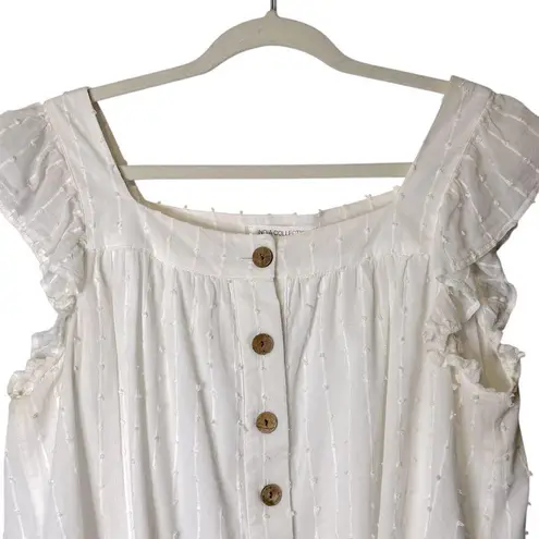 Emerson Fry India Collection White Laurent Flutter Sleeve Top Large Lined Button Tan