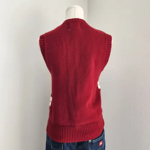 Vintage 70s Classic Casuals Red White Knit V Neck Sleeveless Sweater Vest XS