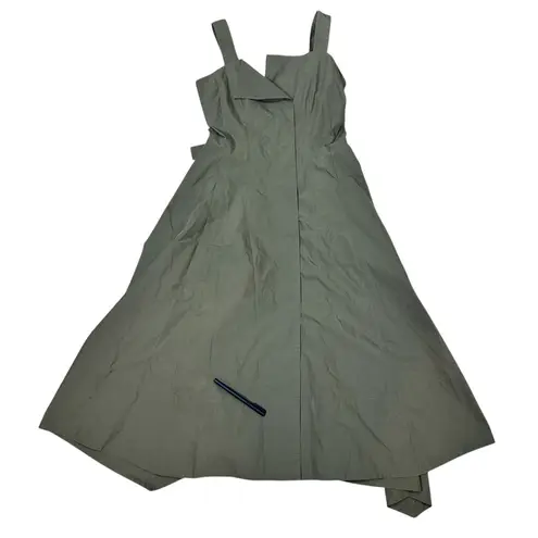 Proenza Schouler Green Cotton Poplin Midi Dress Asymmetrical Button Frnt 8 READ