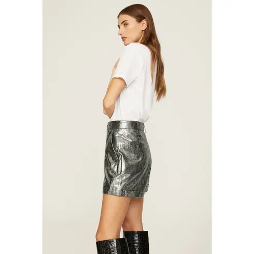 Ba&sh Elric Silver Metallic Leather Mid Rise Shorts Size Small