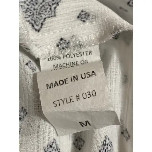 Sharon Max White Floral Long Sleeve Ruffle Tie Neck Tiered A Line Midi Dress M Size M