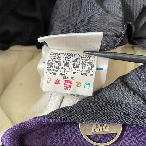 Vintage Nils Women's Black Snow Ski Bib Pants Stirrup Overalls Schoeller Size 4R Purple