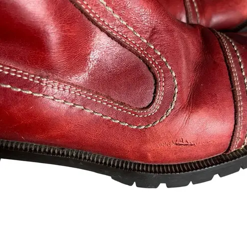 DONALD J PLINER Red Leather Boots Contrast Stitching Zip Lace Size 7.5 VINTAGE