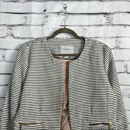 Katherine Barclay Striped Open Front Blazer Jacket Black White Women’s L Neutral