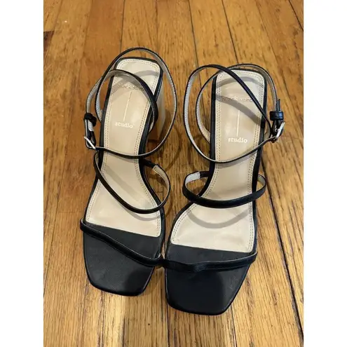 Black Suede Studio Verana Ankle Strap Sandal in Black Leather Sz7.5 retail $350 Size 7.5
