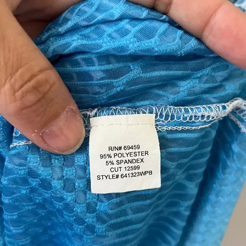 Lace Up Swim Cover Up Tunic Stretch Side Slits V Neck Semi Sheer Size L Blue Size L