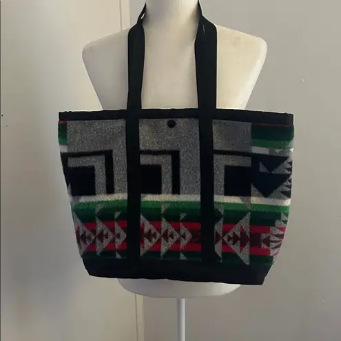 Justin Kraft Wool/Nylon Geometric/ Aztec Print Tote Bag Black