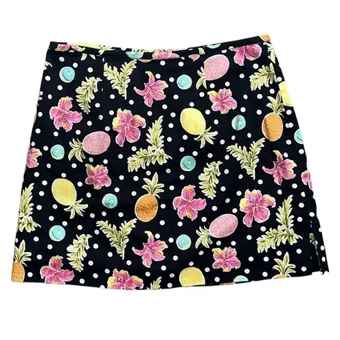 Vintage Skort Shorts Skirt Black Hibiscus Pineapple 10 8 6