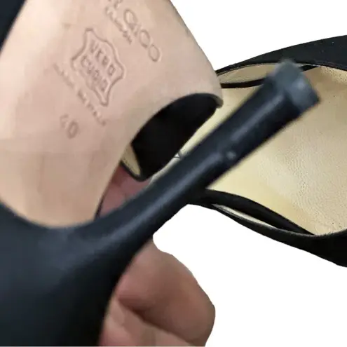 Jimmy Choo Crystal Embellished Open Toe sling Back Satin Shoes BLK EU40 …