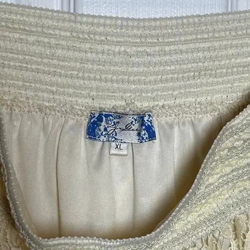 J. Gee Lace Skirt Crochet Overlay Elastic Waist Boho Midi Skirt Cream XL