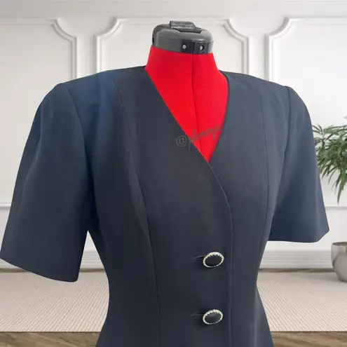 Vintage Rimini Black Short Sleeve Blazer Skirt Suit Professional Jacket Size 4