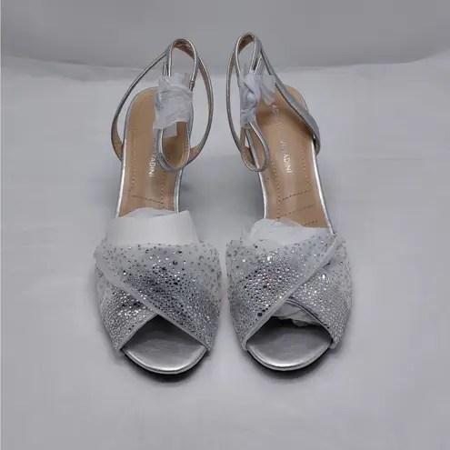 Adrienne Vittadini Womens Heels Size 10 Silver Rhinestone Mesh Dress Sandals NIB