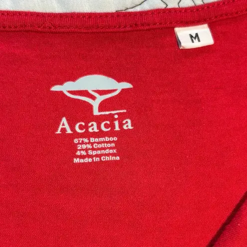 ACACIA Drape Front Bamboo Blend Asian Print Tee Shirt Swim Cover Dress ~Medium Red