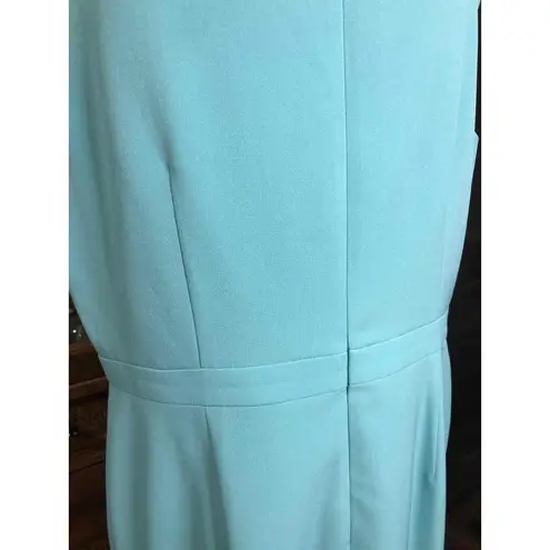 Kasper Light Teal Sleeveless Sheath Dress Notched Neckline Womens Size 18