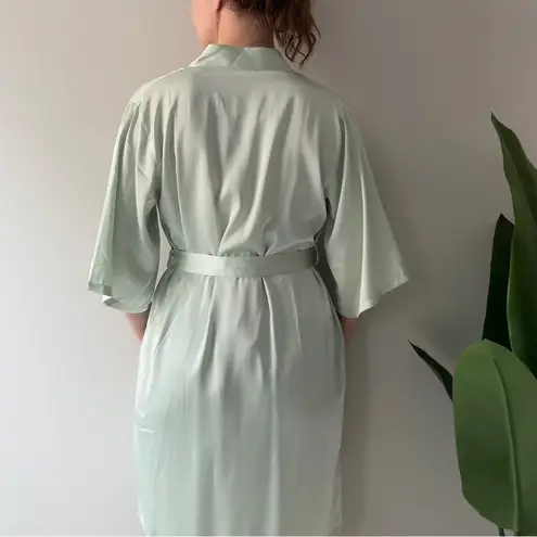 Satin Mint Green Women's Robe Half Sleeves Tie Waist Kimono Loungewear Lounge M Size M