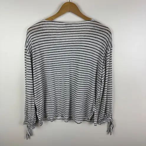 Joie 100% Linen Striped Tie Cuff Top Medium Coastal Nautical Lightweight Resort