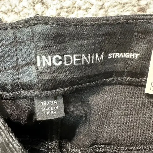 INC Denim Womens Straight Pants 18 Black Croc Faux Leather Textured Y2K NWT Size XL
