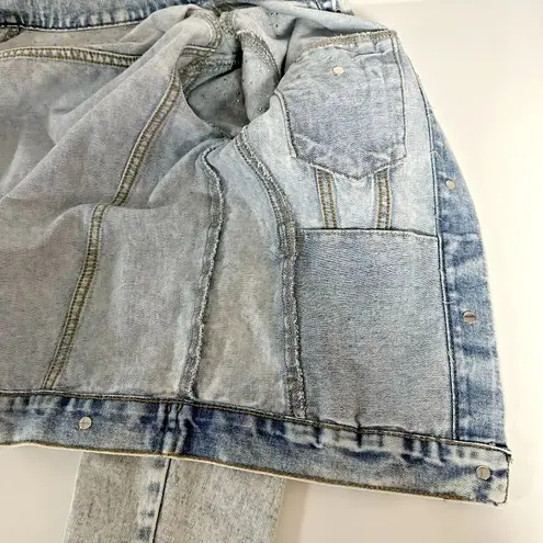 Pearls Beaded Denim Jacket Blue