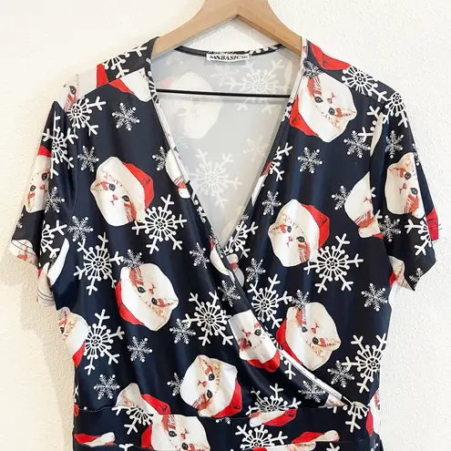 MS BASIC Christmas Dress Woman XXL Black Red Card Holiday Stretch Comfort Cats