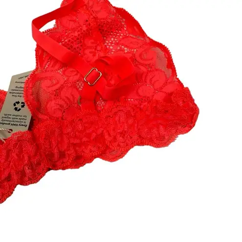 We Are HAH Chi Bralette Fried Salmon Pink Floral Lace Sheer Adjustable XS NEW