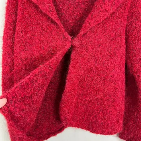 TEY ART Cardigan Sweater Womens Large Red One Button Collar Alpaca Wool Peru L