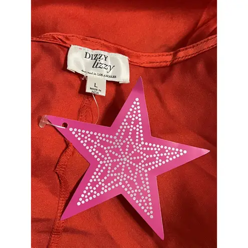 Dizzy Lizzy Cami Top Womens Large Red Satin Party Tank Criss Cross Strappy NYE