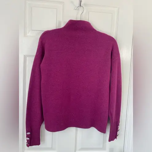 Tahari Mock Neck Women’s sweater Magenta Floral Crystal Cufflinks Size M