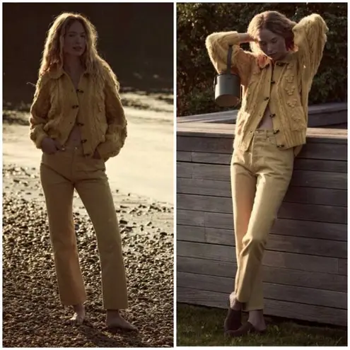 πDOENπ Diana Jean ~ High Waisted Button Fly Straight Leg Jeans Palomino 31 NWT Yellow