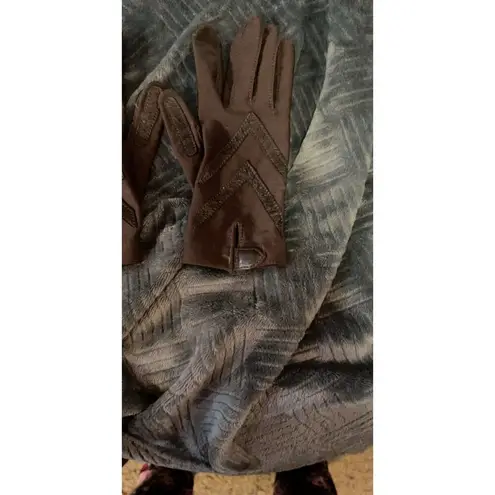 Isotoner by Aris Brown Leather Gloves with Knit Back - One Size