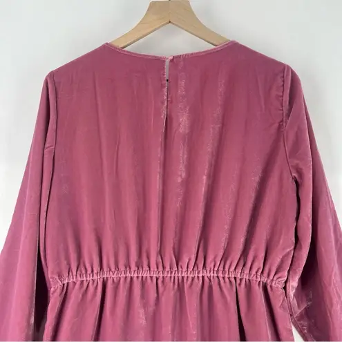 J. Crew Factory Mauve Velvet Tulip Hem Dress Faux Wrap Long Sleeve Pink Size 12