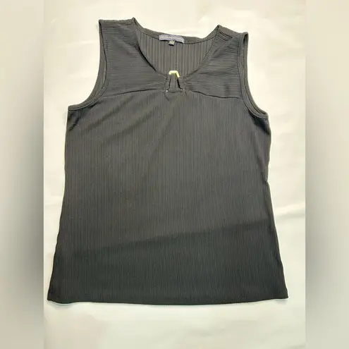 Adrienne Vittadini Gray Ribbed Cut Out Tank Top