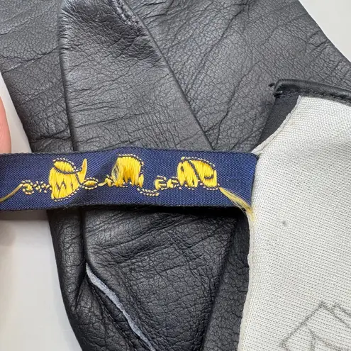 VTG Leather Gloves Black Embroidered Pure Silk Lined Made in France XS 7 NOS