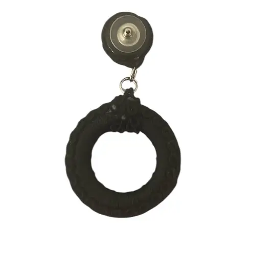 VTG Decorative Black Textured Fabric Knot Circular Dangle Earrings
