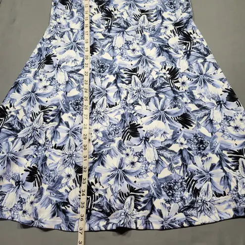 H&M  Women Dress Size L White Stretch Preppy Blue Floral Strappy Sleeveless Midi