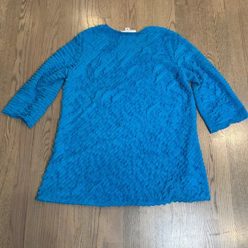 Caroline Rose Turquoise Textured 3/4 Sleeve Tunic Top M Made in USA Blue Size undefined