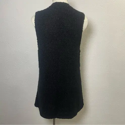 Valerie Stevens Black Faux Fur Knit Vest Size S | Longline Open Front Layering