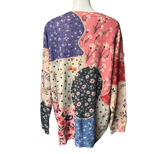 Yesno Button Down Oversized Cotton/Wool Blend Boho Patchwork Print Cardigan