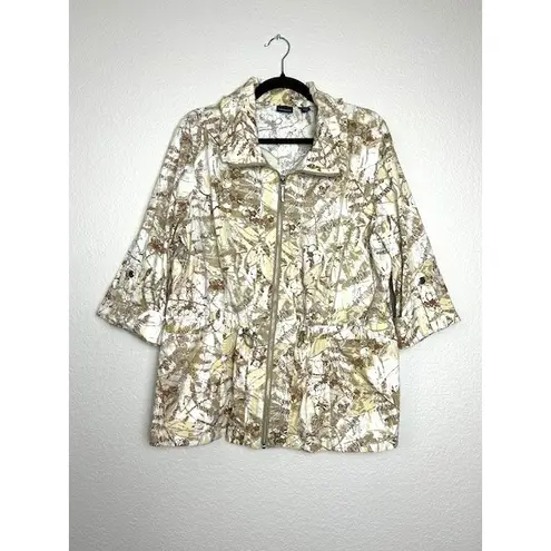 Westbound Women's XL Zip Front Jacket Tropical Leaf Print Resort Ready Coastal